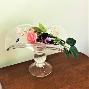 Vintage Clear Glass Crystal Vase Bowl Argento 925/000 Silver Roses Ball Pedestal